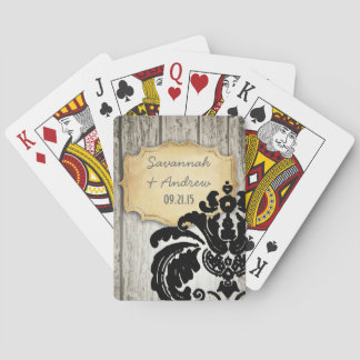 Romantic Barn Wood Vintage Gold Black Damask Poker Cards