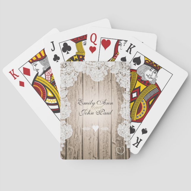 Romantic Barn Wood Vintage Wedding Poker Cards (Back)