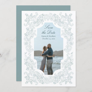 Romantic Baroque Dusty Blue Photo Save The Date