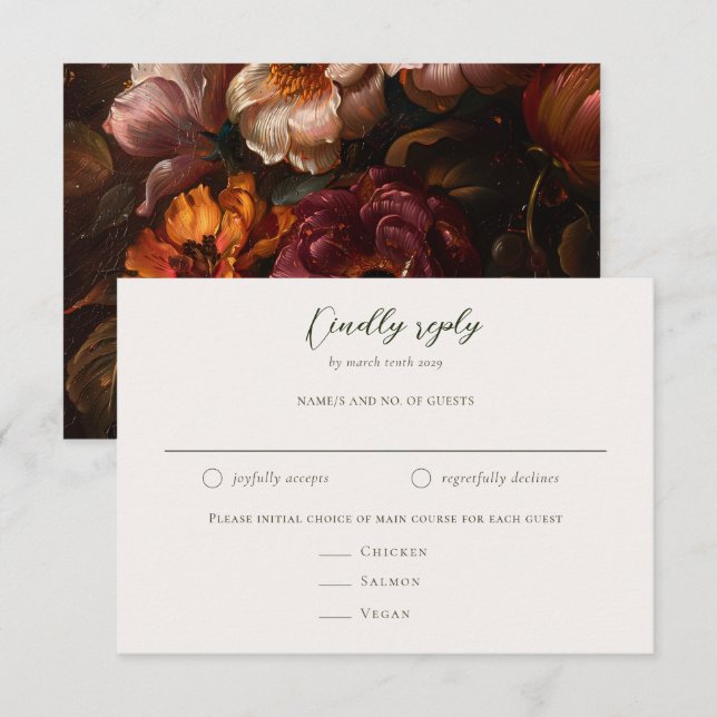 Romantic Baroque Floral Painting Wedding RSVP Card (Front/Back)