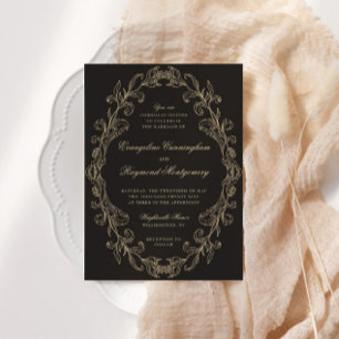 Romantic Baroque Ornate Frame Black Wedding Invitation