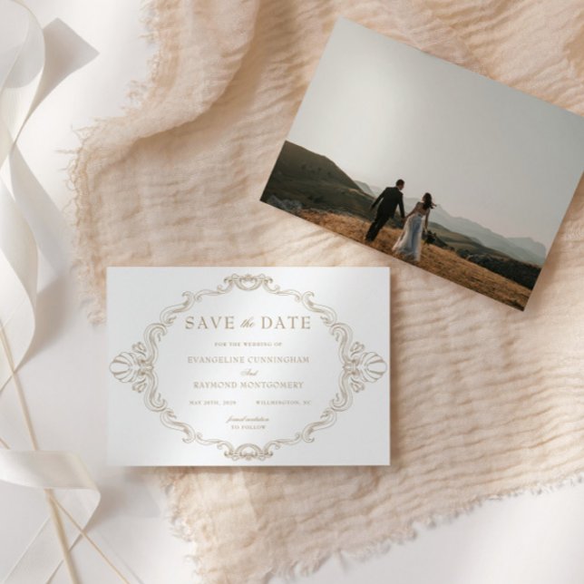 Romantic Baroque Ornate Frame Photo Save The Date (Creator Uploaded)