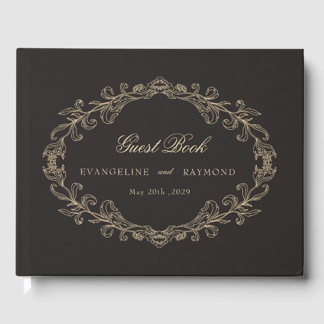 Romantic Baroque Ornate Frame Wedding Guest Book (Front)