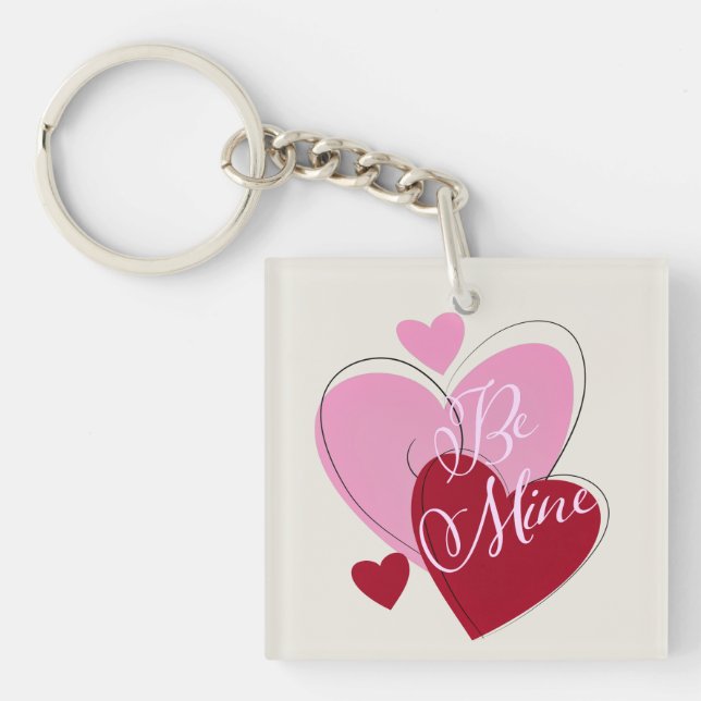 Romantic Be Mine Hearts Valentine Double-Sided  Keychain (Front)