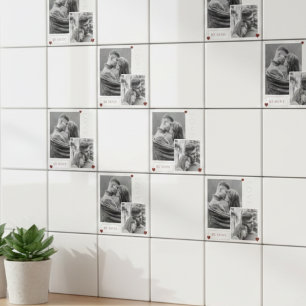 Romantic "Be Mine" Photo Collage, Black and white Ceramic Tile