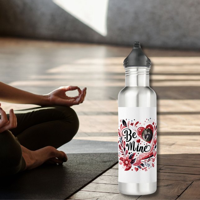 Romantic "Be Mine" Quote Dark Red Heart Bohemian Stainless Steel Water Bottle (Creator Uploaded)