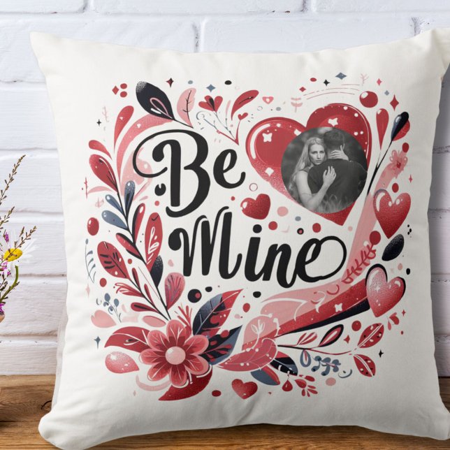 Romantic "Be Mine" Quote Dark Red Heart Bohemian Throw Pillow (Creator Uploaded)