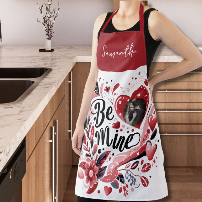 Romantic "Be Mine" Quote Photo Red Heart Bohemian Apron (Creator Uploaded)
