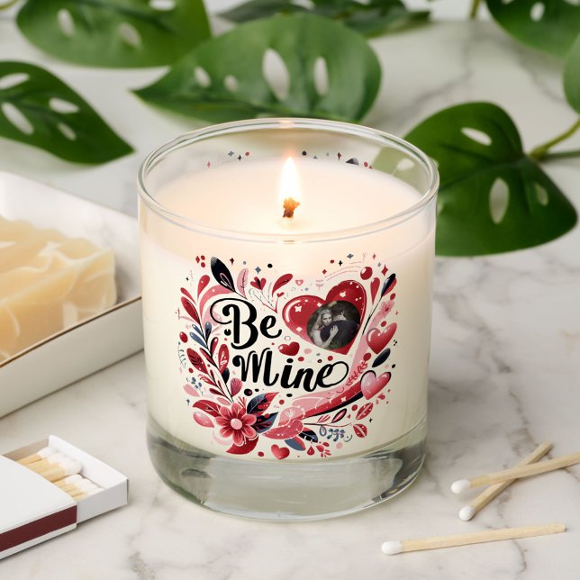 Romantic "Be Mine" Quote Photo Red Heart Bohemian Scented Candle (Creator Uploaded)