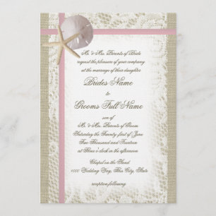 Romantic Beach and Lace Pink Wedding Invitation