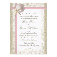 Romantic Beach and Lace Pink Wedding Invitation