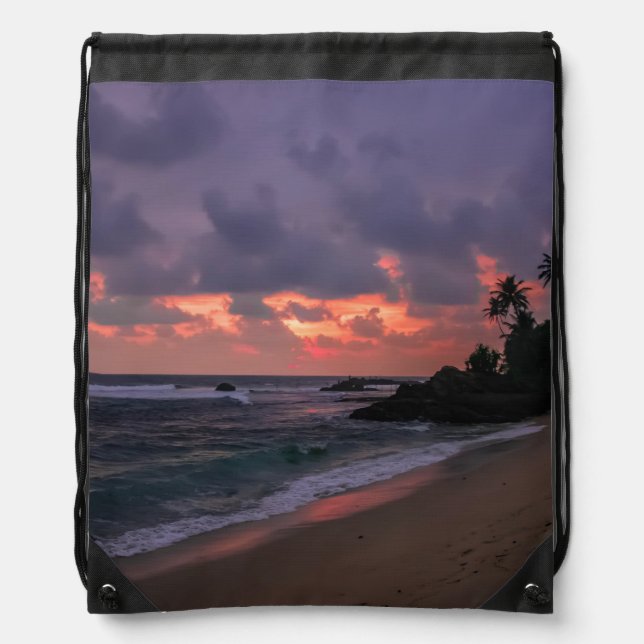 Romantic Beach at Dusk Drawstring Bag (Front)