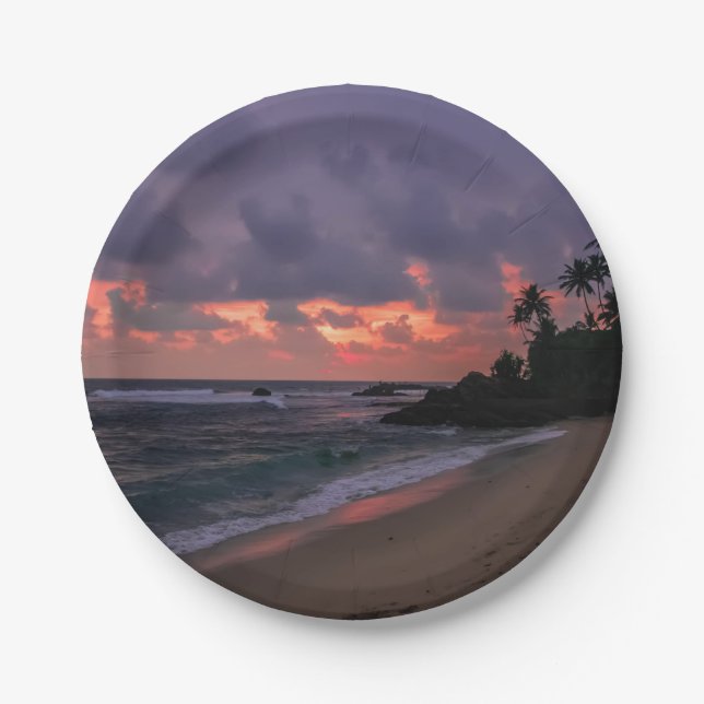 Romantic Beach at Dusk Paper Plates (Front)