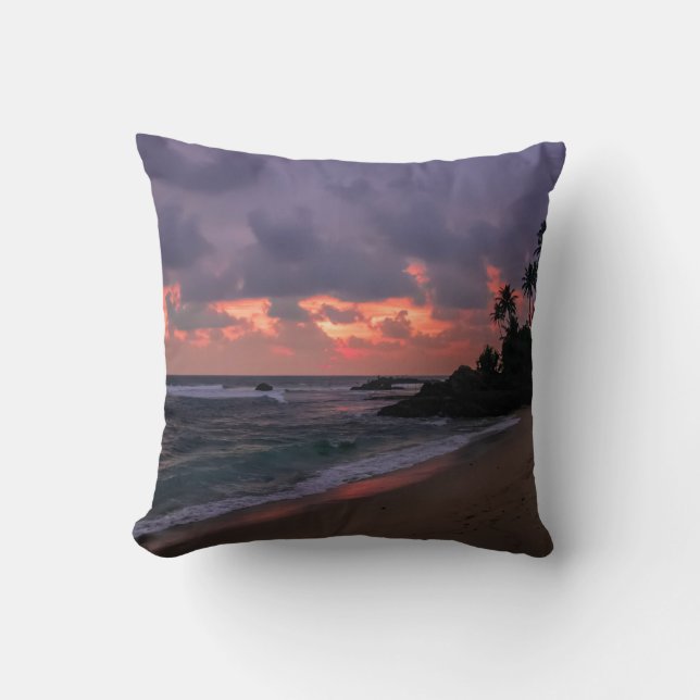 Romantic Beach at Dusk Throw Pillow (Front)