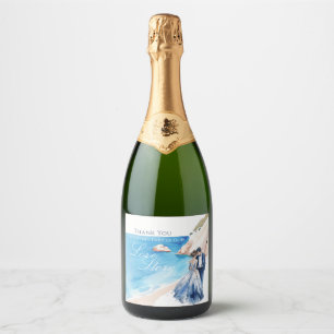 Romantic Beach Bride & Groom Wedding Sparkling Wine Label
