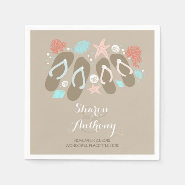 Romantic Beach flip flops Wedding Paper Napkins (Front)