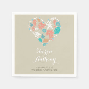 Romantic Beach Heart Wedding Paper Napkins