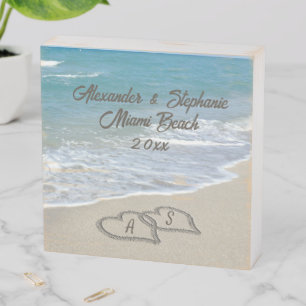 Romantic Beach Hearts Couple Anniversary Wooden Box Sign