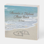 Romantic Beach Hearts Couple Anniversary Wooden Box Sign (Angled Horizontal)