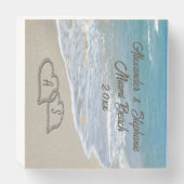 Romantic Beach Hearts Couple Anniversary Wooden Box Sign (Front Vertical)