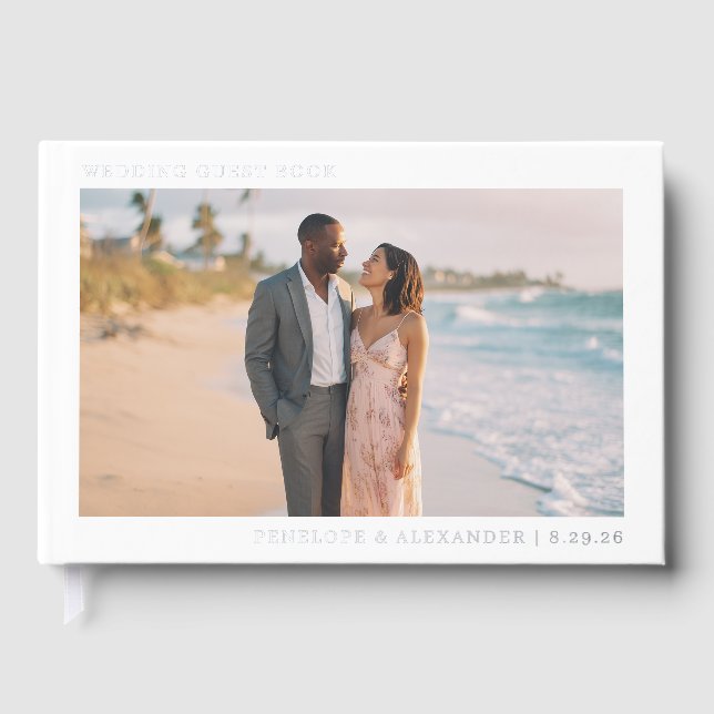 Romantic Beach Minimalist Photo Foil Guest Book (Front)