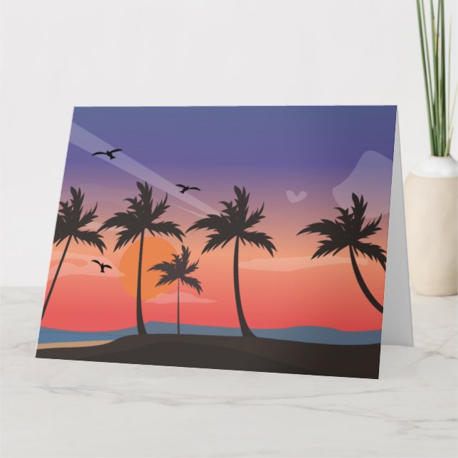 ROMANTIC BEACH PALM TREES BLANK Greeting Card (Front)