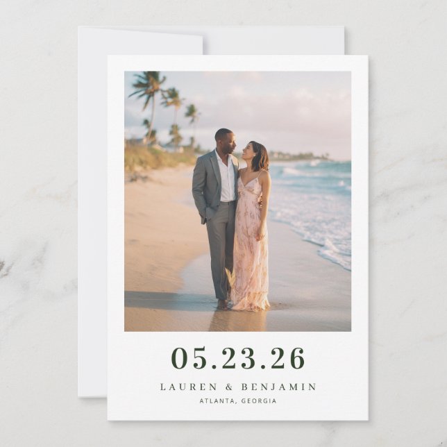 Romantic Beach Photo Save The Date (Front)