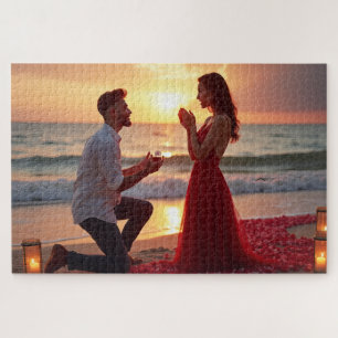 Romantic Beach Proposal at Sunset Jigsaw Puzzle