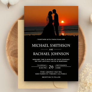 Romantic Beach Sunset Couple Wedding Invitation