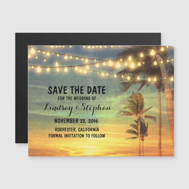 Romantic Beach Sunset Save the Date Magnetic Invitation (Front/Back)