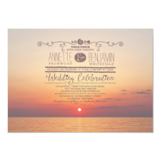 romantic beach sunset sea wedding invitation
