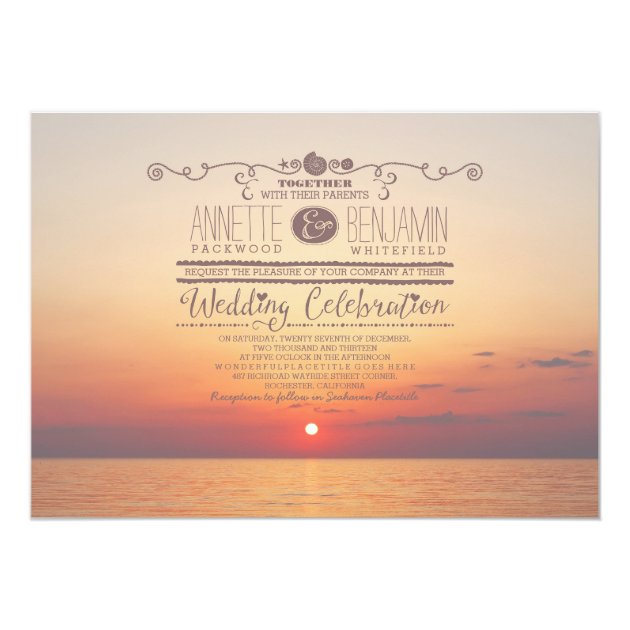 Romantic Beach Sunset Sea Wedding Invitation