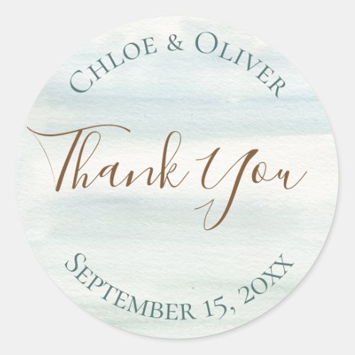 Romantic Beach Watercolor Personalized Thank You Classic Round Sticker