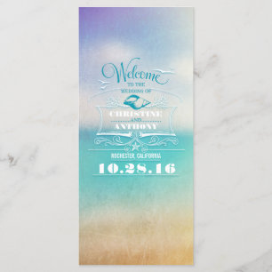 romantic beach wedding programs - ombre blue sea