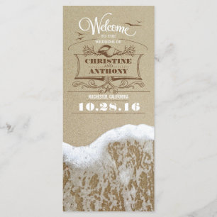 romantic beach wedding programs with sea foam