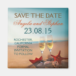 romantic beach wedding save the date magnets