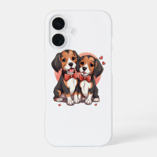 Romantic Beagle Puppy Love Illustration iPhone 16 Case