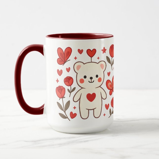 Romantic Bear Heart Ceramic Mug (Left)
