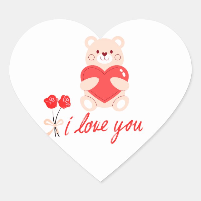 romantic bear heart sticker (Front)
