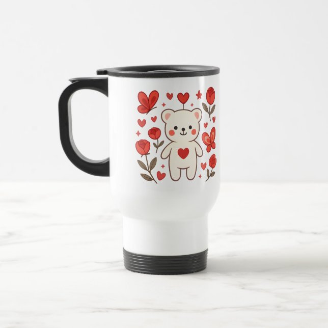Romantic Bear Heart Travel Mug (Left)