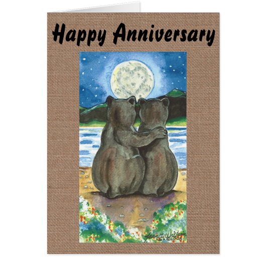 Romantic Bears Watching Moon Custom Anniversary Cards (Front)