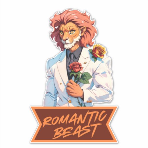 Romantic Beast _ Lion with Rose  Sticker