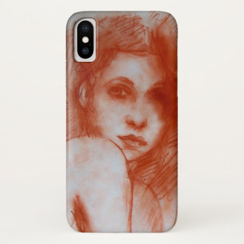 ROMANTIC BEAUTY  Woman Portrait in Sepia Brown iPhone X Case