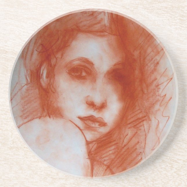 ROMANTIC BEAUTY / Woman Portrait in Sepia Brown Drink Coaster (Front)