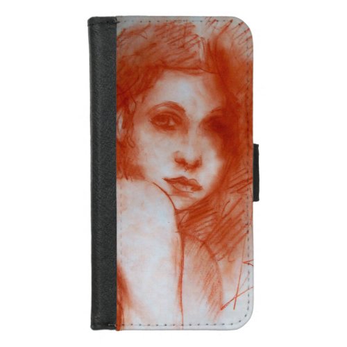 ROMANTIC BEAUTY  Woman Portrait in Sepia Brown  iPhone 87 Wallet Case