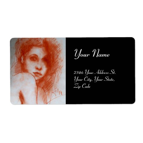 ROMANTIC BEAUTY  Woman Portrait in Sepia Brown Label