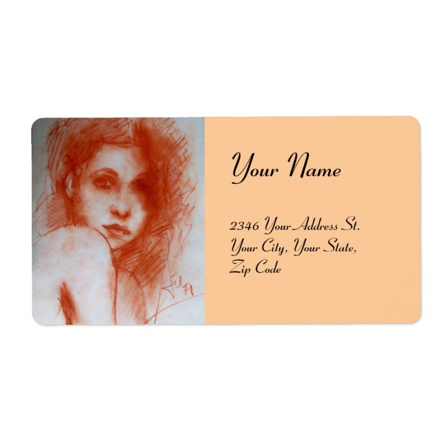 ROMANTIC BEAUTY / Woman Portrait in Sepia Brown Label (Front)