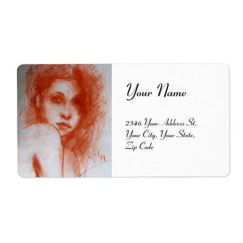 ROMANTIC BEAUTY  Woman Portrait in Sepia Brown Label