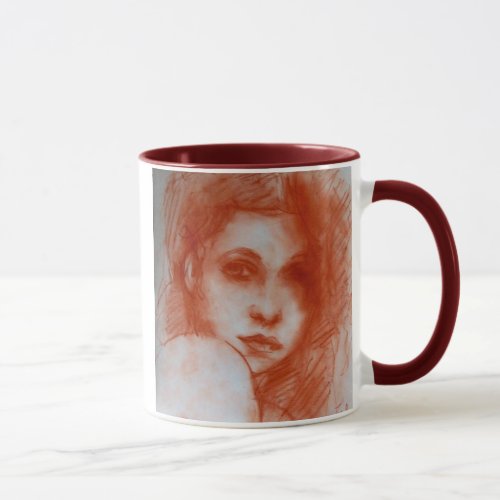 ROMANTIC BEAUTY  Woman Portrait in Sepia Brown Mug