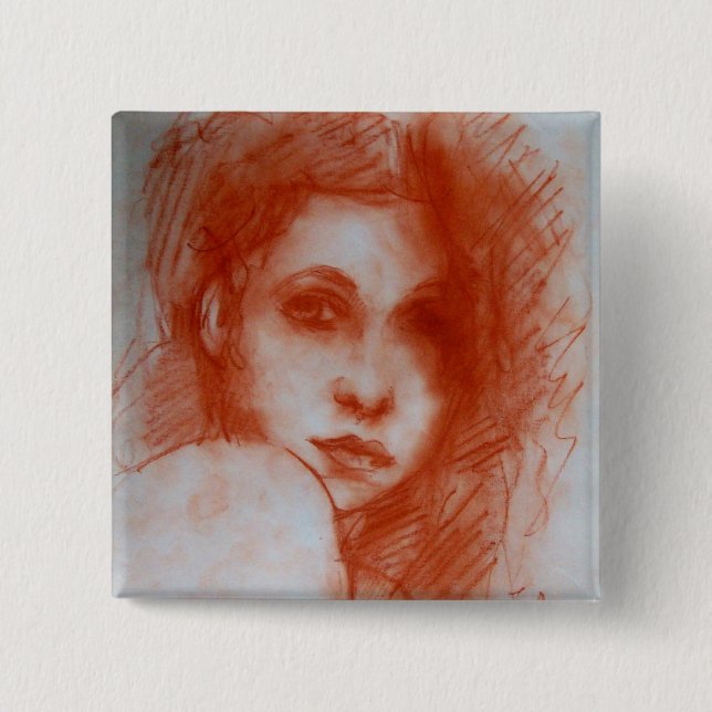 ROMANTIC BEAUTY / Woman Portrait in Sepia Brown Pinback Button (Front)